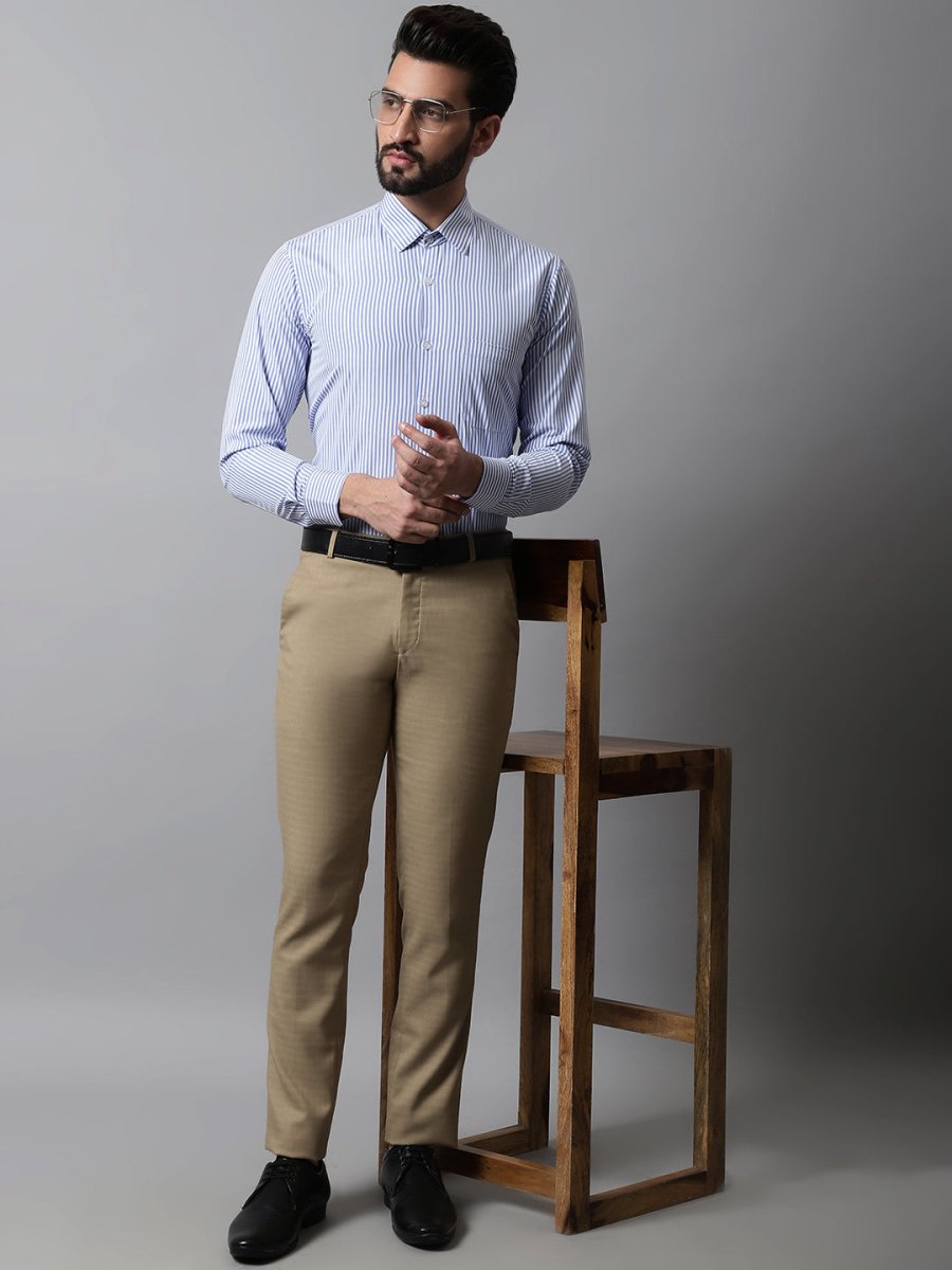 Men Blue & White Regular Fit Striped Formal Shirt - SF_865Blue_S