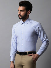 Men Blue & White Regular Fit Striped Formal Shirt - SF_865Blue_S