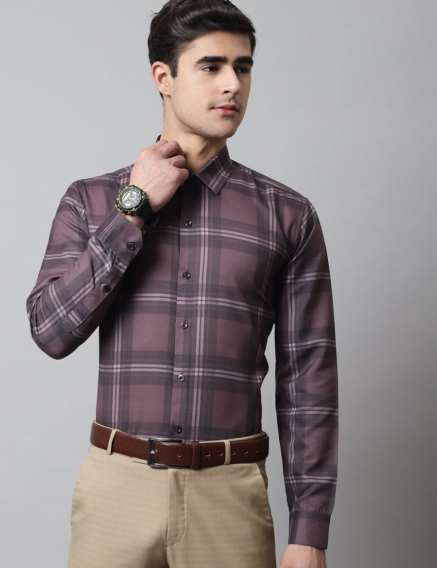 Men Brown Checks Regular Fit Cotton Formal Shirt - SF_851Brown_S