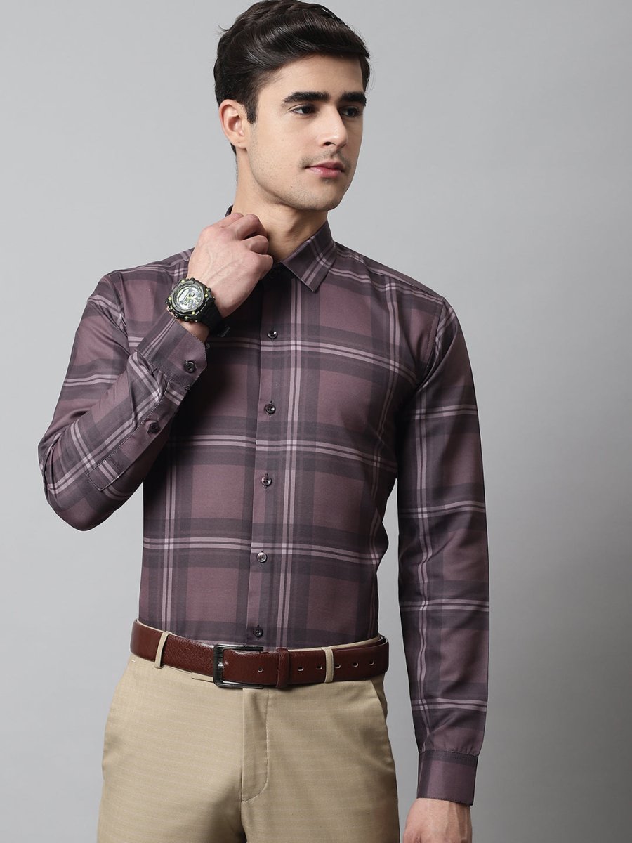 Men Brown Checks Regular Fit Cotton Formal Shirt - SF_851Brown_S