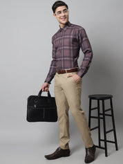 Men Brown Checks Regular Fit Cotton Formal Shirt - SF_851Brown_S