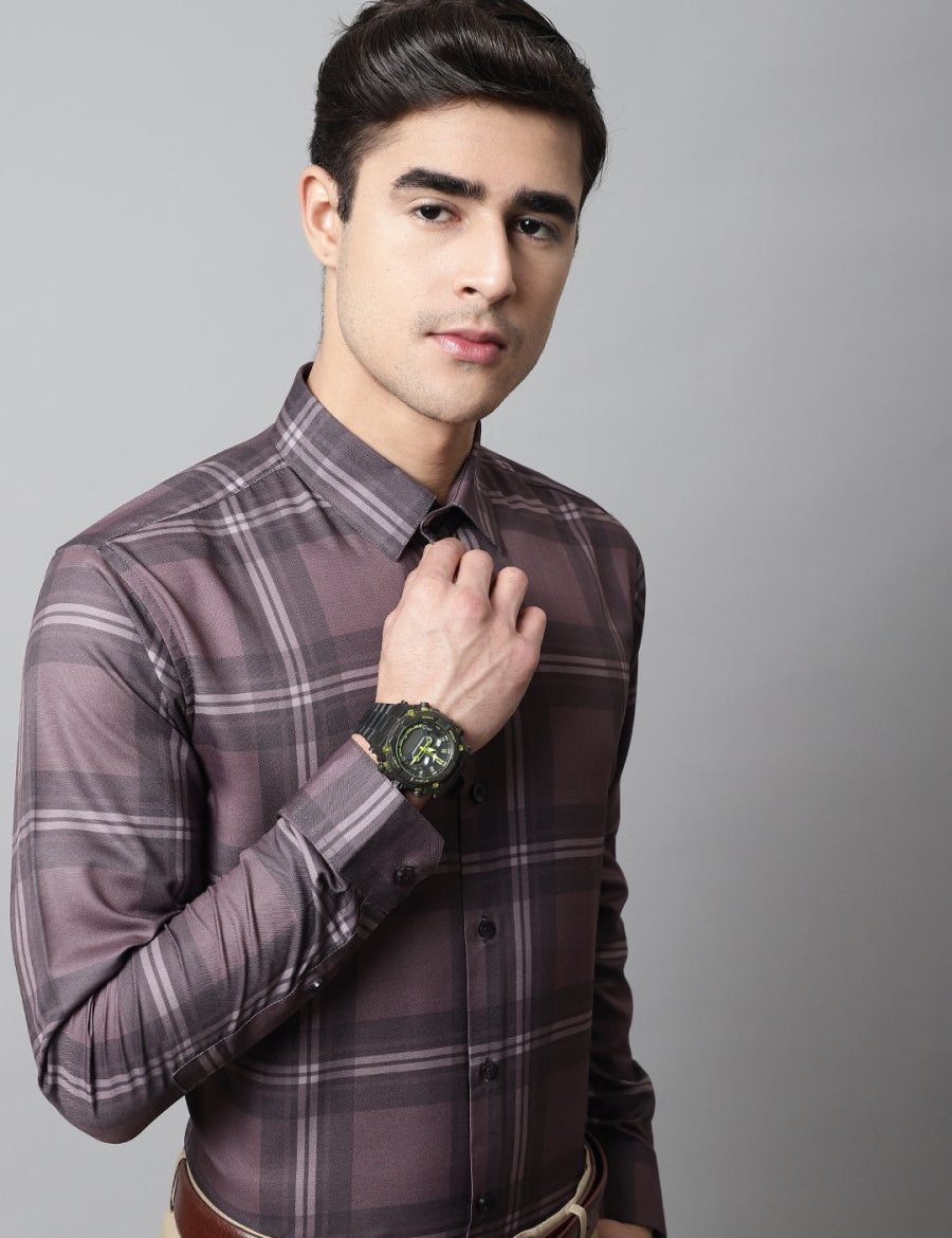 Men Brown Checks Regular Fit Cotton Formal Shirt - SF_851Brown_S