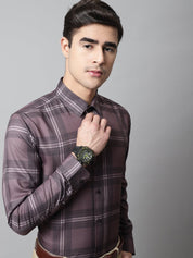 Men Brown Checks Regular Fit Cotton Formal Shirt - SF_851Brown_S