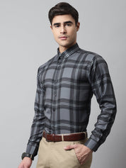 Men Charcoal Grey Checks Regular Fit Cotton Formal Shirt - SF_851Charcoal_S