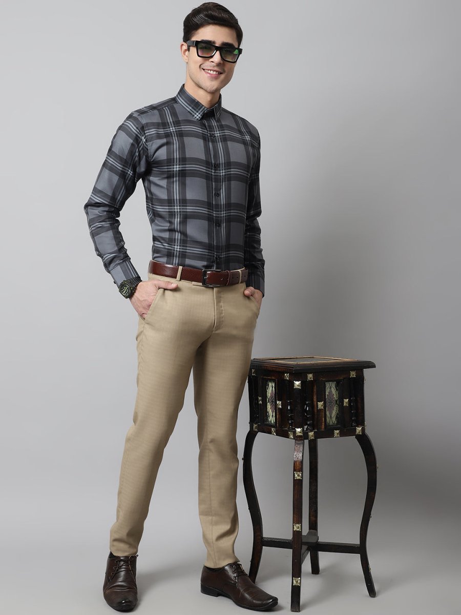 Men Charcoal Grey Checks Regular Fit Cotton Formal Shirt - SF_851Charcoal_S