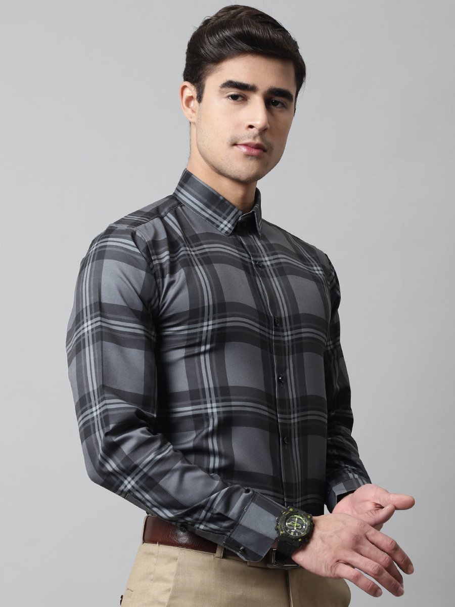 Men Charcoal Grey Checks Regular Fit Cotton Formal Shirt - SF_851Charcoal_S