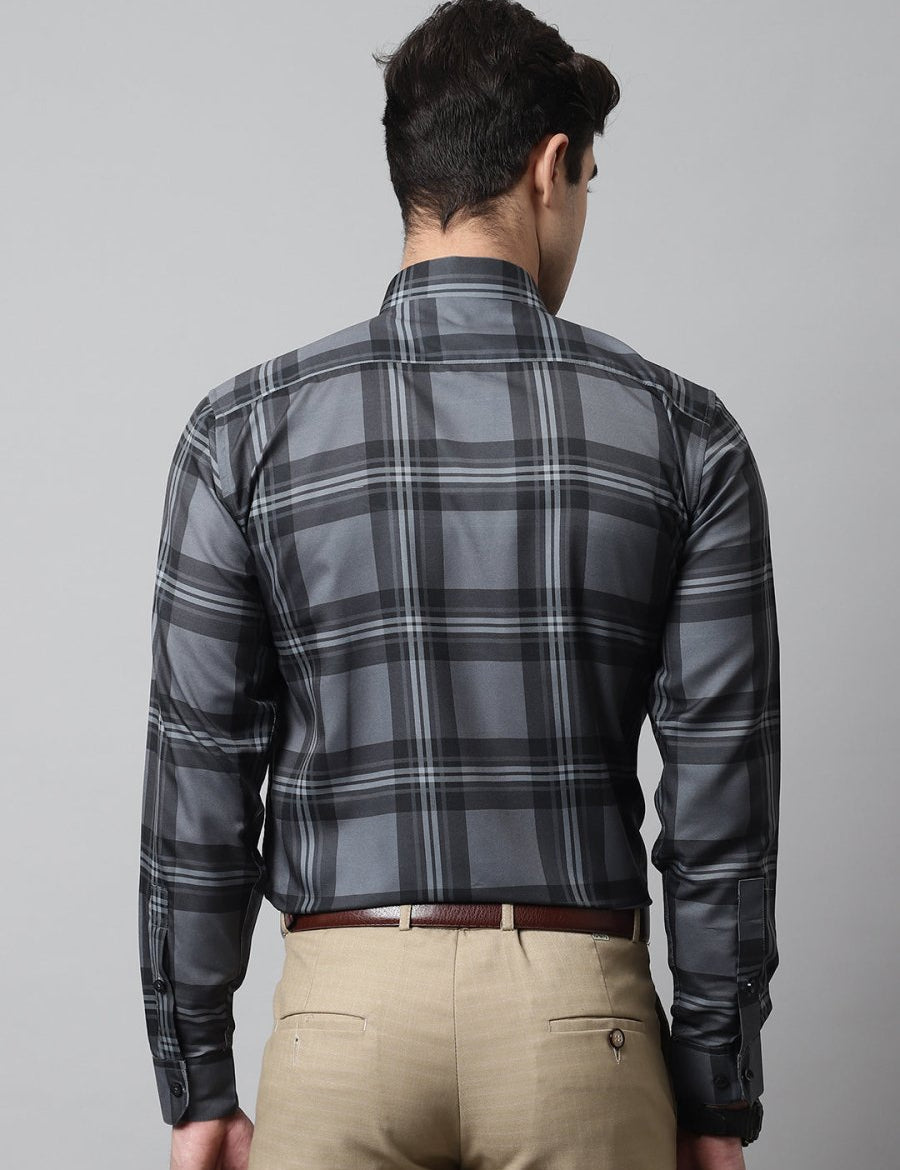 Men Charcoal Grey Checks Regular Fit Cotton Formal Shirt - SF_851Charcoal_S