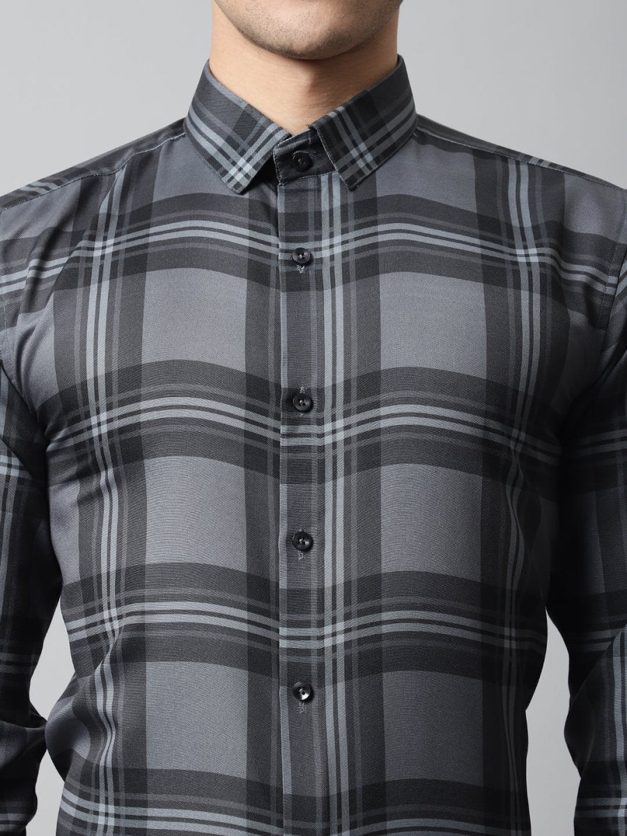 Men Charcoal Grey Checks Regular Fit Cotton Formal Shirt - SF_851Charcoal_S