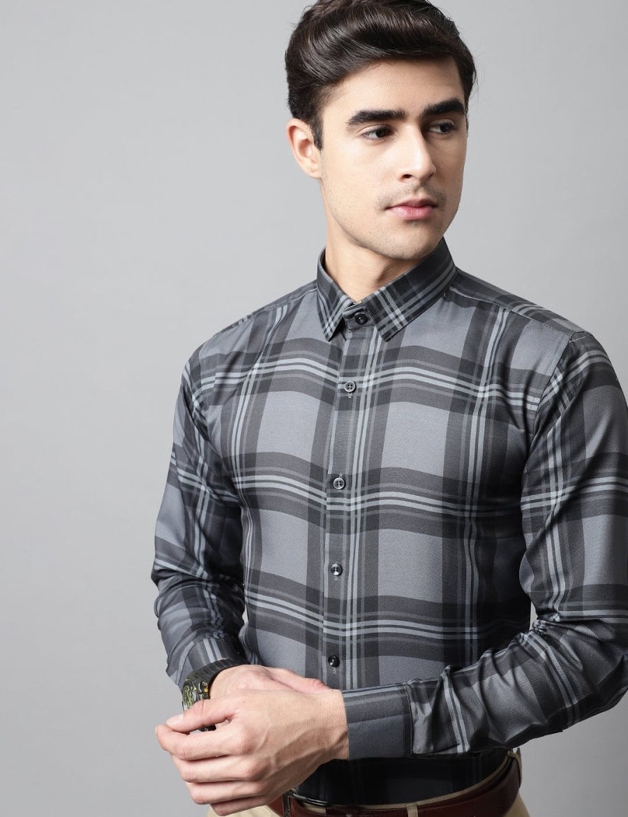 Men Charcoal Grey Checks Regular Fit Cotton Formal Shirt - SF_851Charcoal_S
