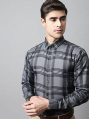 Men Charcoal Grey Checks Regular Fit Cotton Formal Shirt - SF_851Charcoal_S