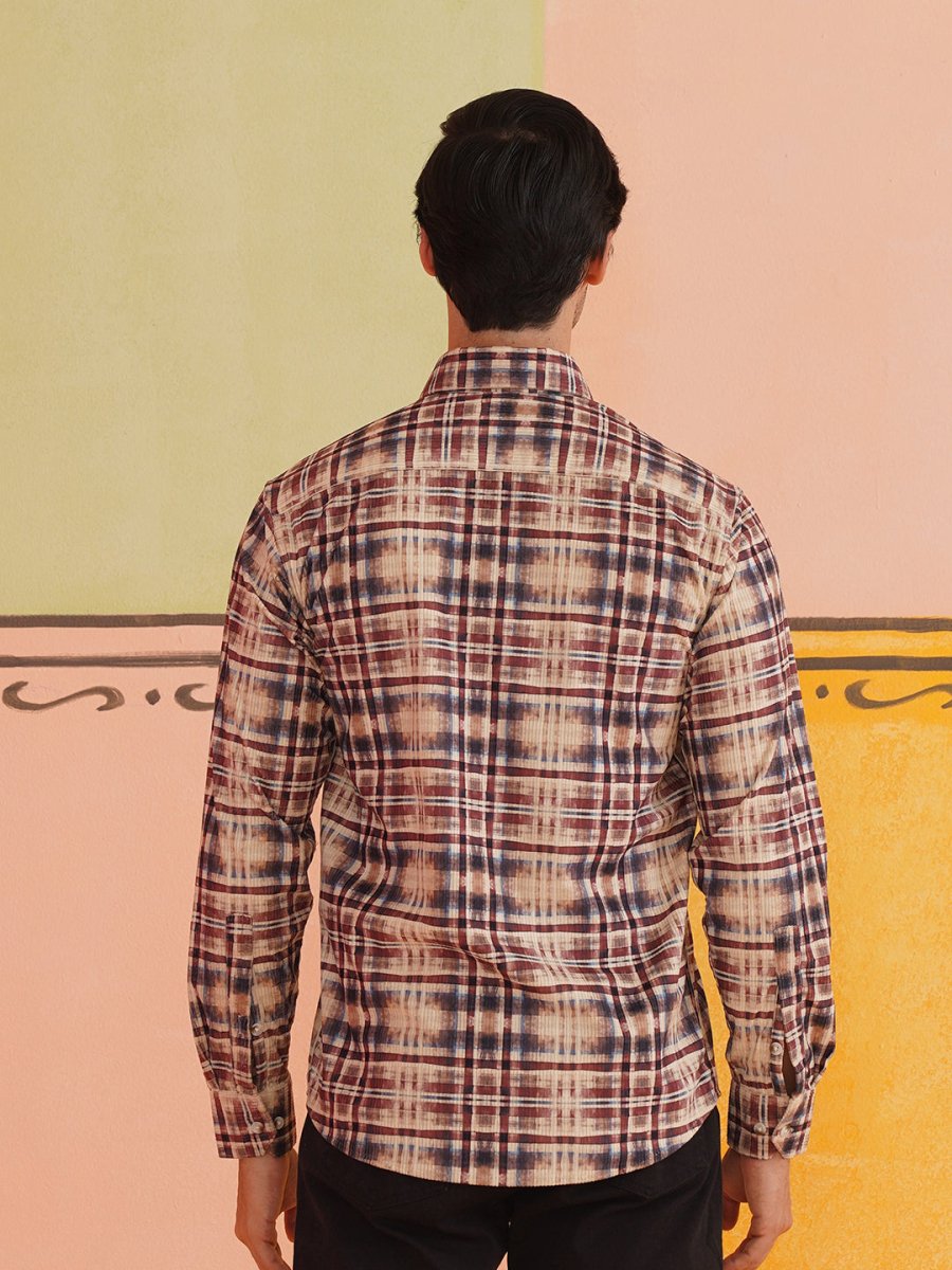 Men Checked Corduroy Cotton Shirt - SF_9013Beige_S