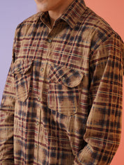 Men Checked Corduroy Cotton Shirt - SF_9013Brown_S