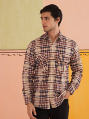 Men Checked Corduroy Cotton Shirt - SF_9013Beige_S