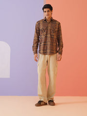 Men Checked Corduroy Cotton Shirt - SF_9013Brown_S