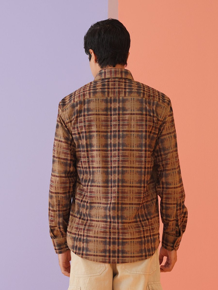 Men Checked Corduroy Cotton Shirt - SF_9013Brown_S