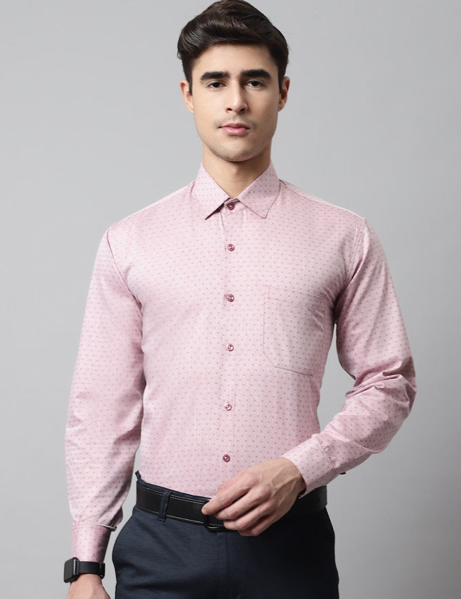 Men Coral Red Micro Ditsy Printed Pure Cotton Formal Shirt - SF_857Coral_S