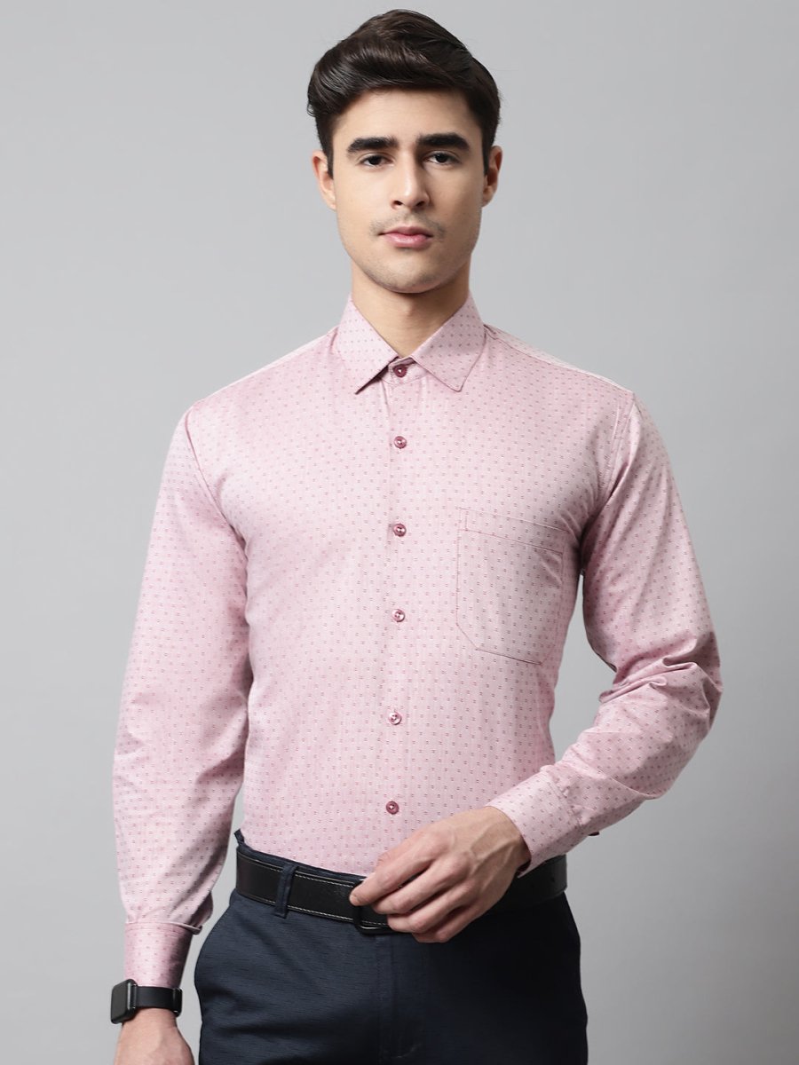 Men Coral Red Micro Ditsy Printed Pure Cotton Formal Shirt - SF_857Coral_S