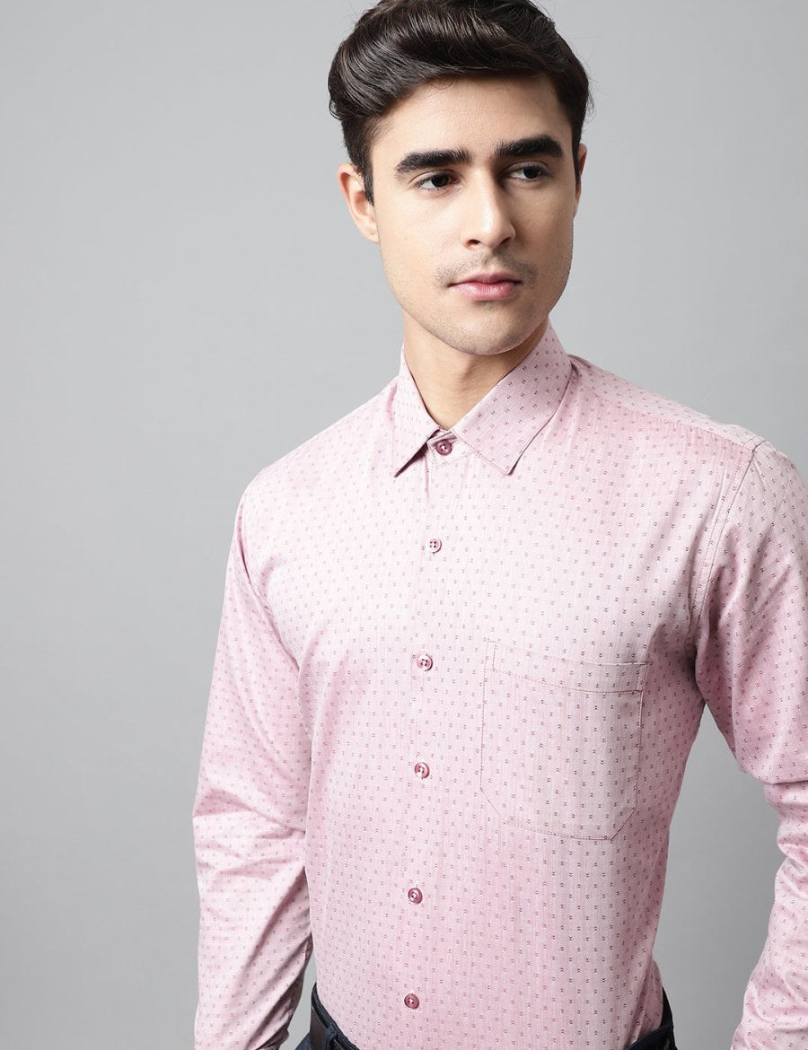 Men Coral Red Micro Ditsy Printed Pure Cotton Formal Shirt - SF_857Coral_S