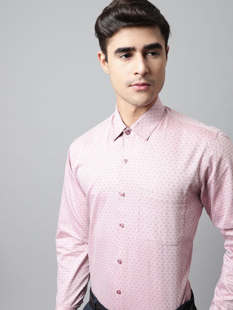 Men Coral Red Micro Ditsy Printed Pure Cotton Formal Shirt - SF_857Coral_S