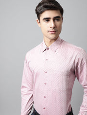 Men Coral Red Micro Ditsy Printed Pure Cotton Formal Shirt - SF_857Coral_S