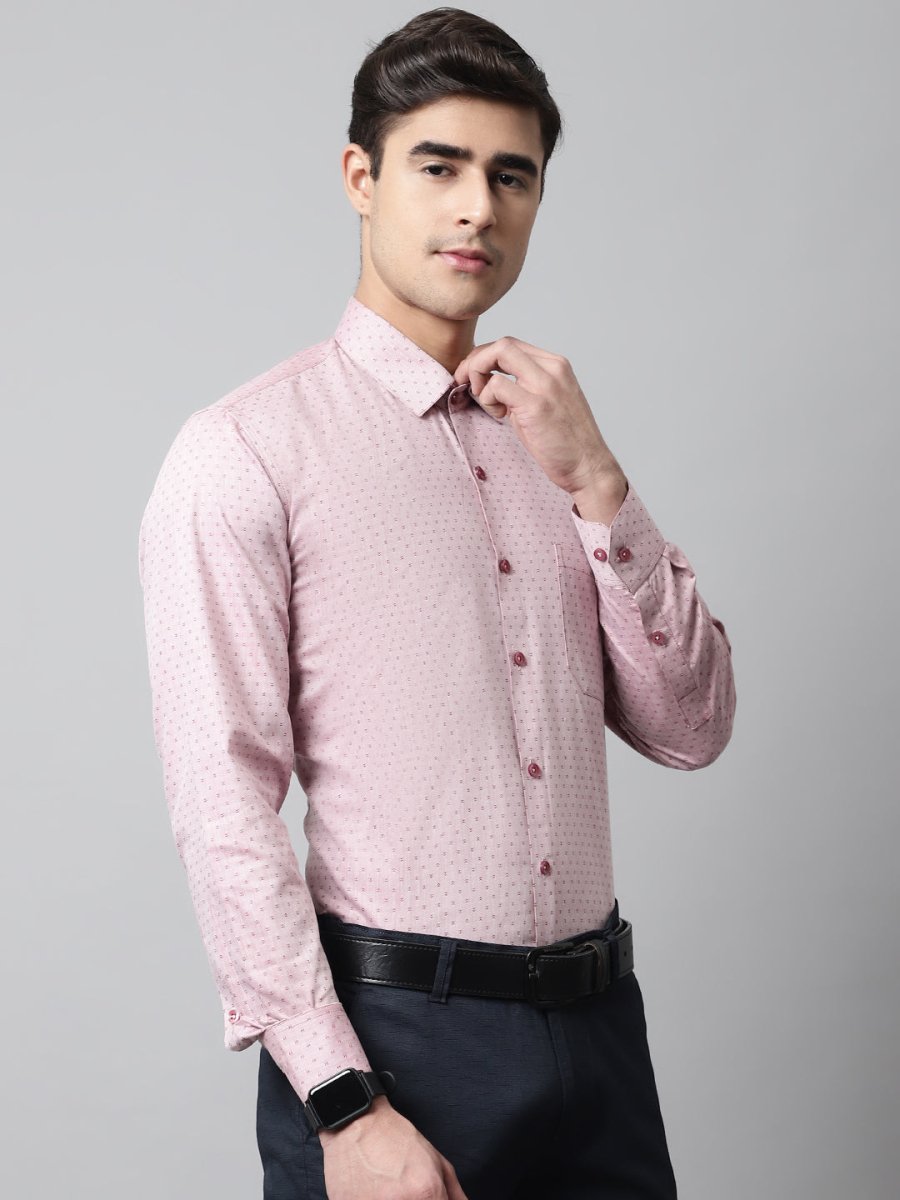 Men Coral Red Micro Ditsy Printed Pure Cotton Formal Shirt - SF_857Coral_S