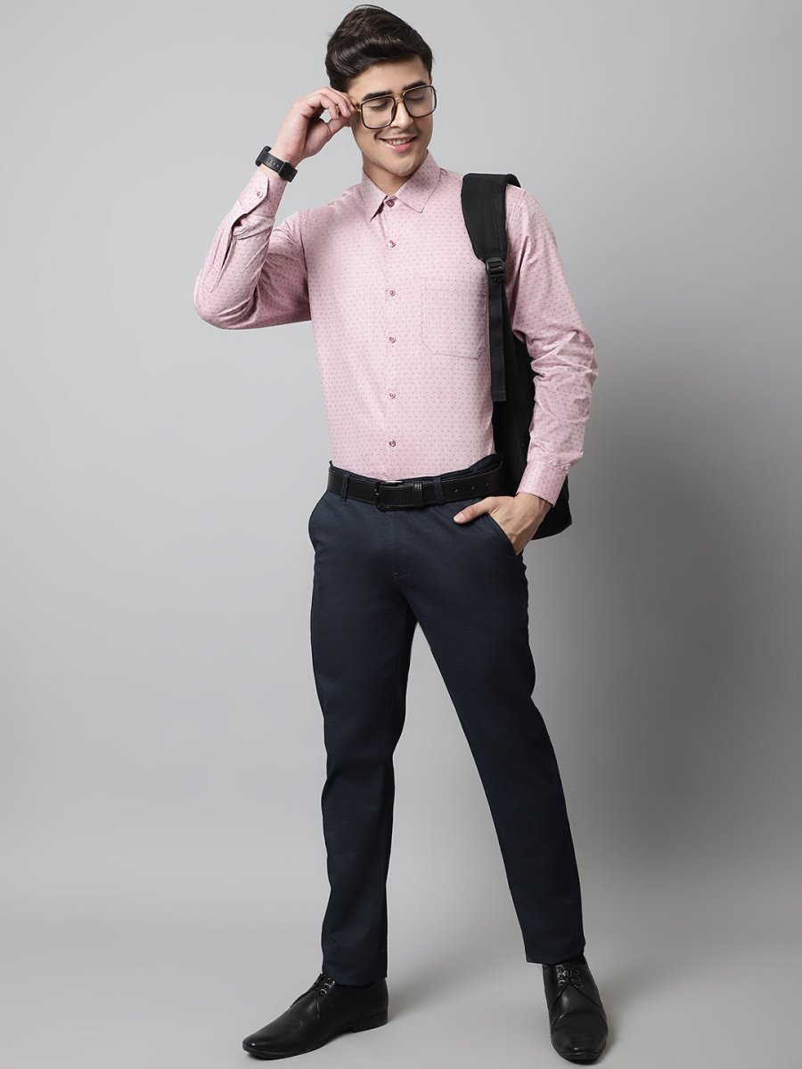 Men Coral Red Micro Ditsy Printed Pure Cotton Formal Shirt - SF_857Coral_S
