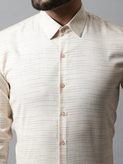Men Cream Cotton Classic Formal Shirt - SF_868Cream_S