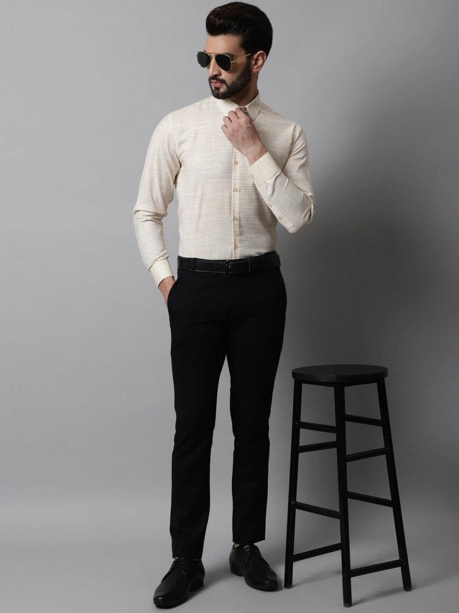 Men Cream Cotton Classic Formal Shirt - SF_868Cream_S