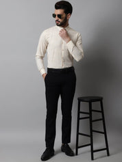 Men Cream Cotton Classic Formal Shirt - SF_868Cream_S