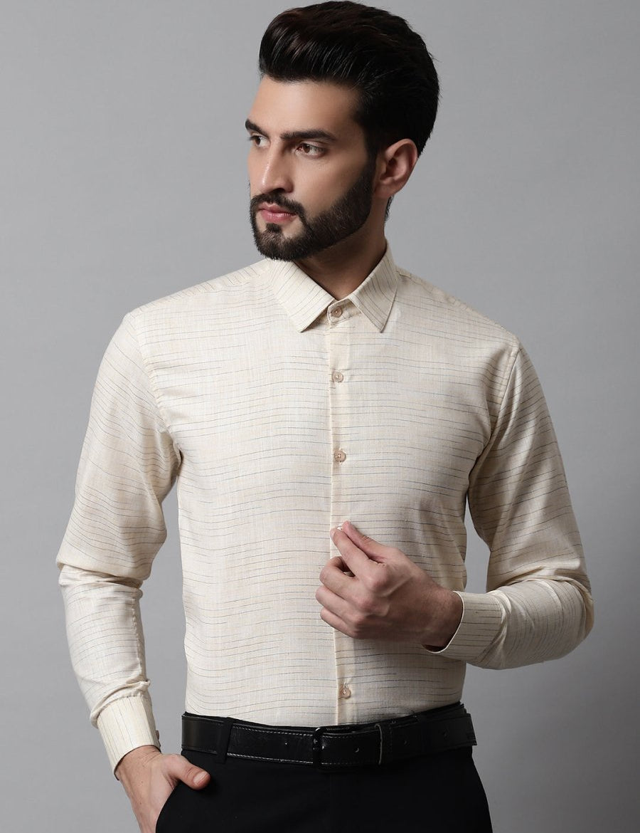 Men Cream Cotton Classic Formal Shirt - SF_868Cream_S