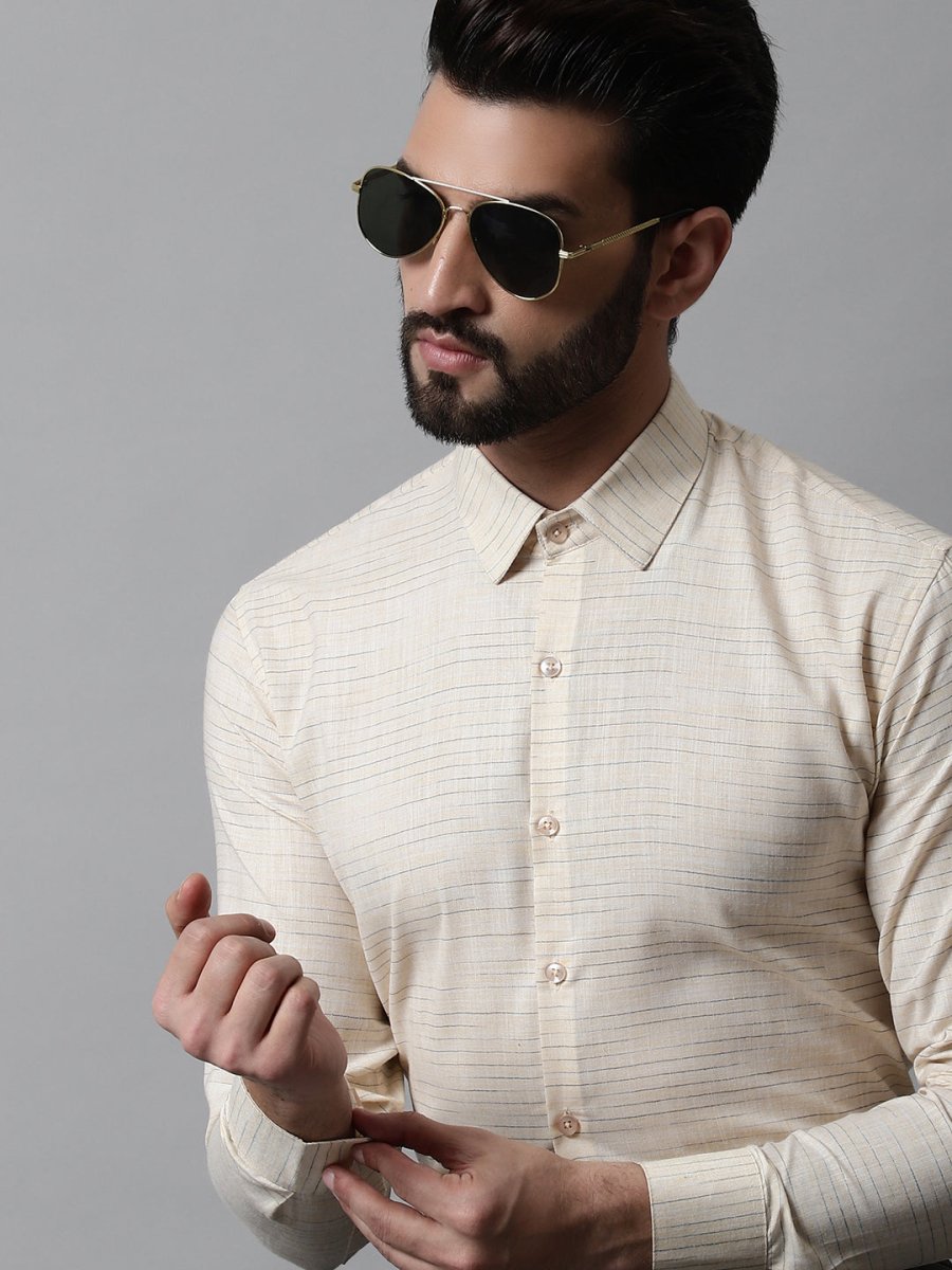 Men Cream Cotton Classic Formal Shirt - SF_868Cream_S