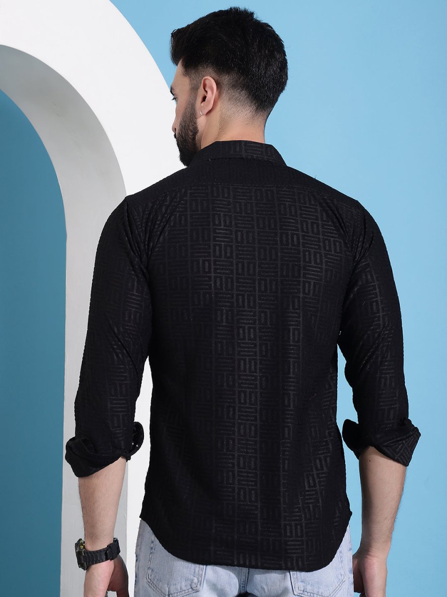 Men Embossed Design Casual Shirt - SF_941Black_S