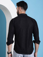 Men Embossed Design Casual Shirt - SF_941Black_S