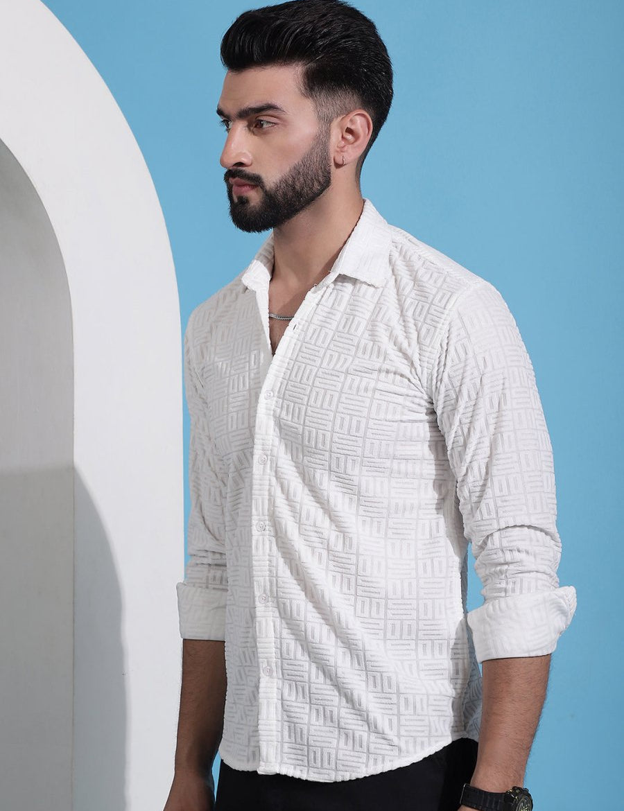 Men Embossed Design Casual Shirt - SF_941White_S