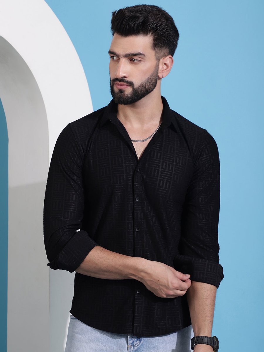Men Embossed Design Casual Shirt - SF_941Black_S