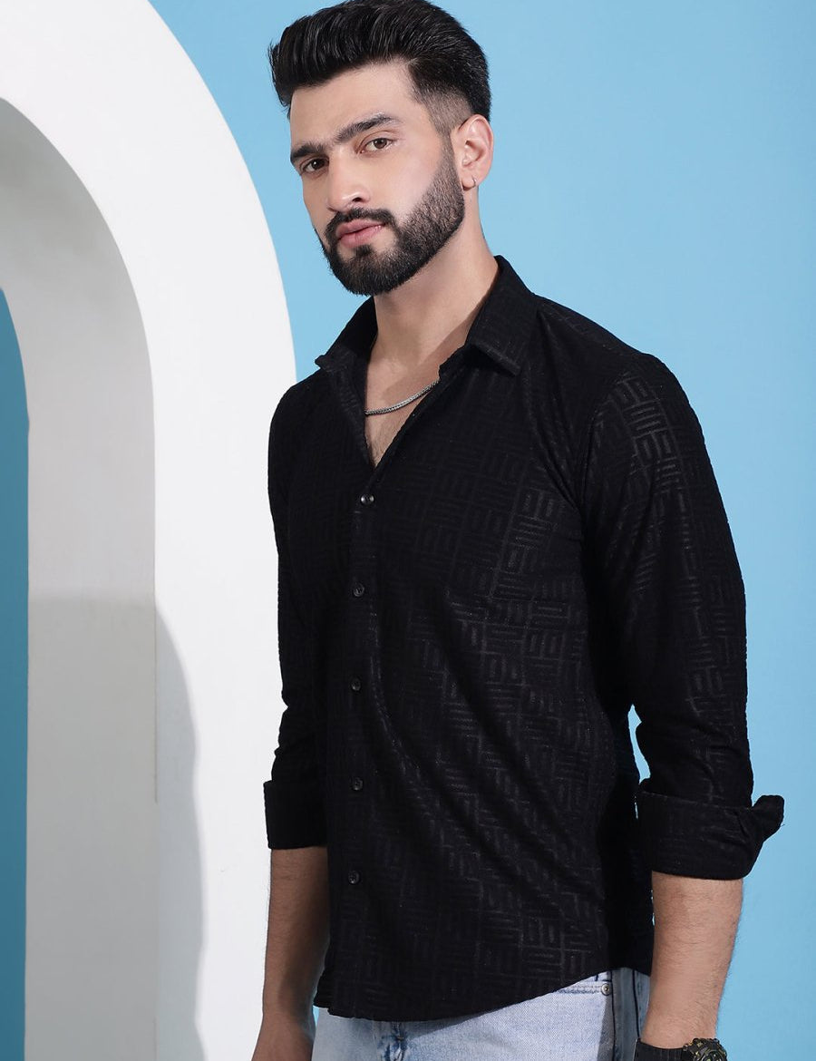 Men Embossed Design Casual Shirt - SF_941Black_S