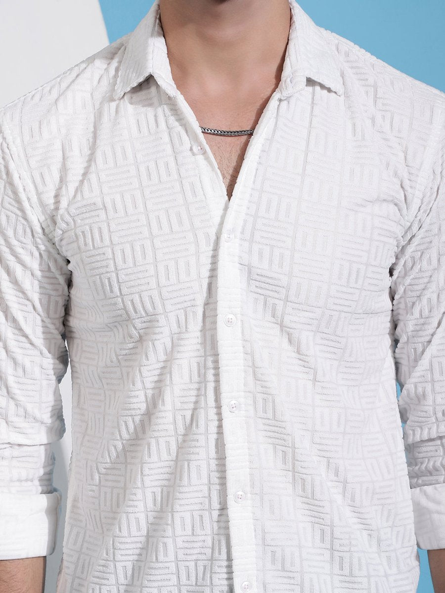 Men Embossed Design Casual Shirt - SF_941White_S