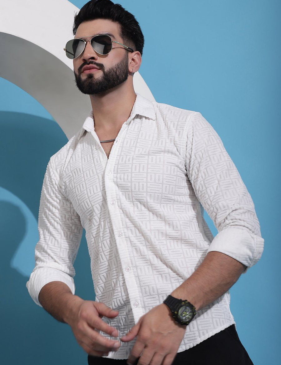 Men Embossed Design Casual Shirt - SF_941White_S