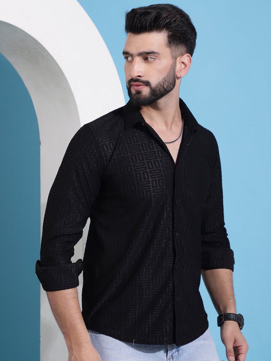 Men Embossed Design Casual Shirt - SF_941Black_S