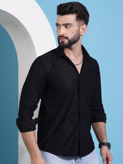 Men Embossed Design Casual Shirt - SF_941Black_S