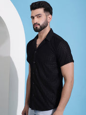 Men Embossed Design Cotton Shirt - SF_938Black_S