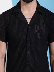 Men Embossed Design Cotton Shirt - SF_938Black_S