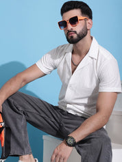 Men Embossed Design Cotton Shirt - SF_938White_S