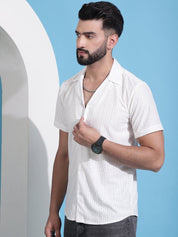Men Embossed Design Cotton Shirt - SF_938White_S
