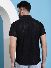 Men Embossed Design Cotton Shirt - SF_938Black_S
