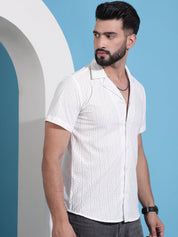 Men Embossed Design Cotton Shirt - SF_938White_S