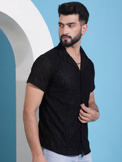 Men Embossed Design Cotton Shirt - SF_938Black_S