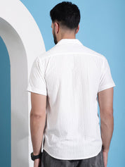 Men Embossed Design Cotton Shirt - SF_938White_S