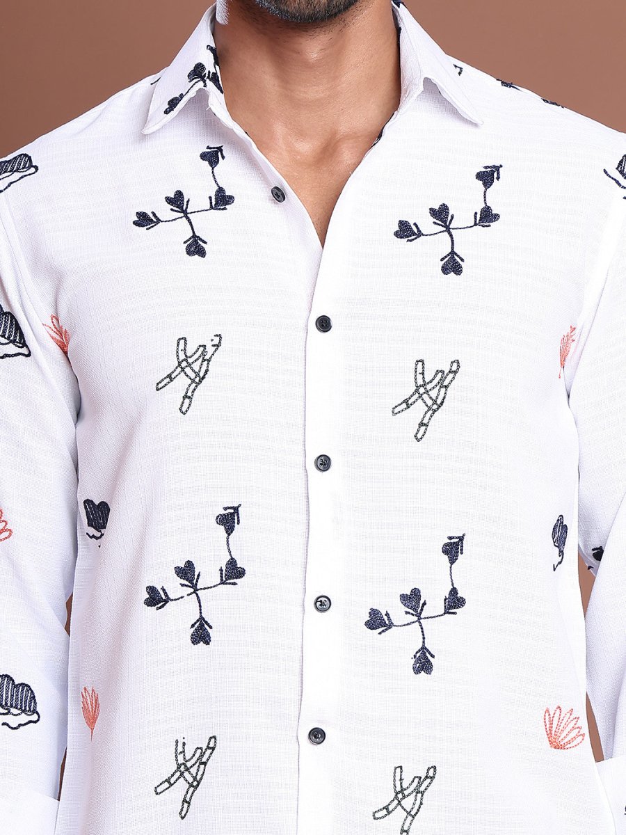 Men Embroidered Regular Fit Casual Shirt - SF_9043White_S