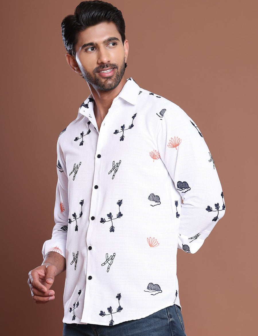 Men Embroidered Regular Fit Casual Shirt - SF_9043White_S